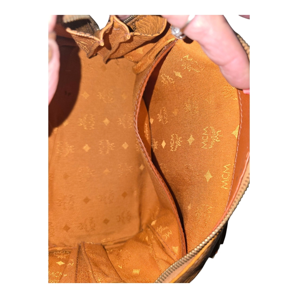 MCM Vintage Monogram Logo Visetos Boston Bag Tan Leather PVC Handbag, WI… - Picture 17 of 17